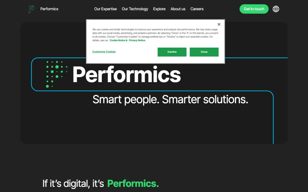 Performics homepage, captured September 28, 2026